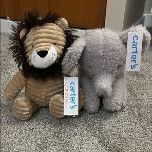 Carter's Tan Lion and Gray Elephant Plush Duo
